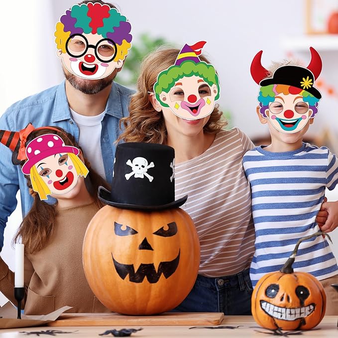 24 Pcs Circus Crafts for Kids Color Your Own Clown Masks DIY Coloring Circus Arts and Crafts for Circus Party Supplies Birthday Carnival Halloween Thanksgiving Cosplay Dress Up World Book Day