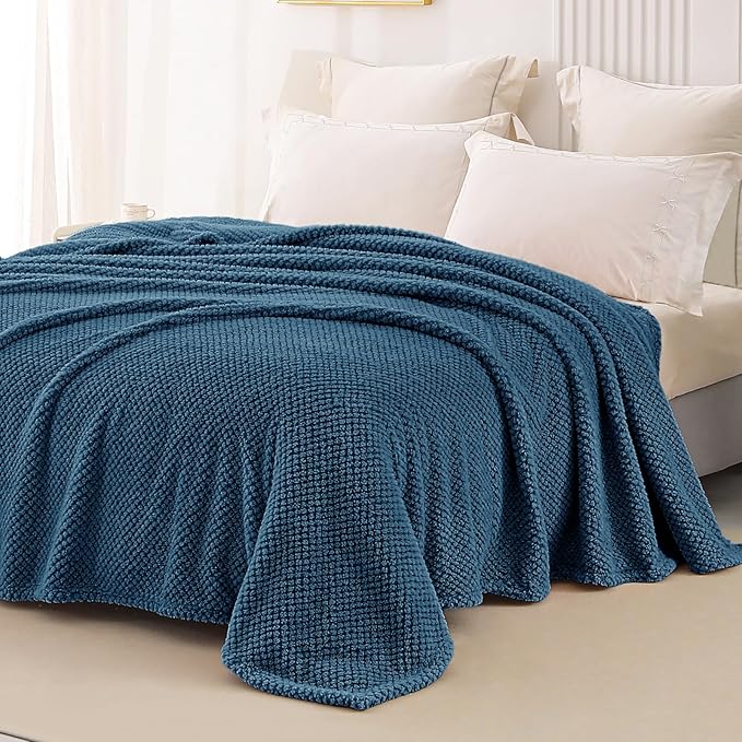 Whale Flotilla Soft Fleece King Size Bed Blanket, Navy Blue | 90x104 Inch, Suitable for Bed, Fluffy Fuzzy Jacquard Blankets for All Season, Lightweight and Cozy