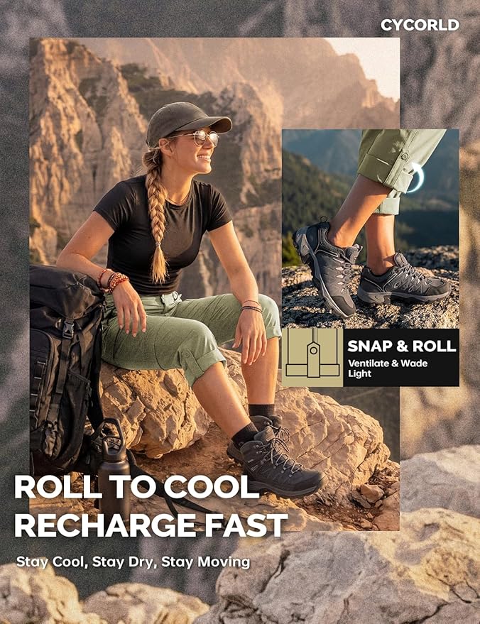 Cycorld Women's-Hiking-Pants-Convertible Quick-Dry-Stretch-Lightweight Zip-Off Outdoor Pants with 5 Deep Pockets