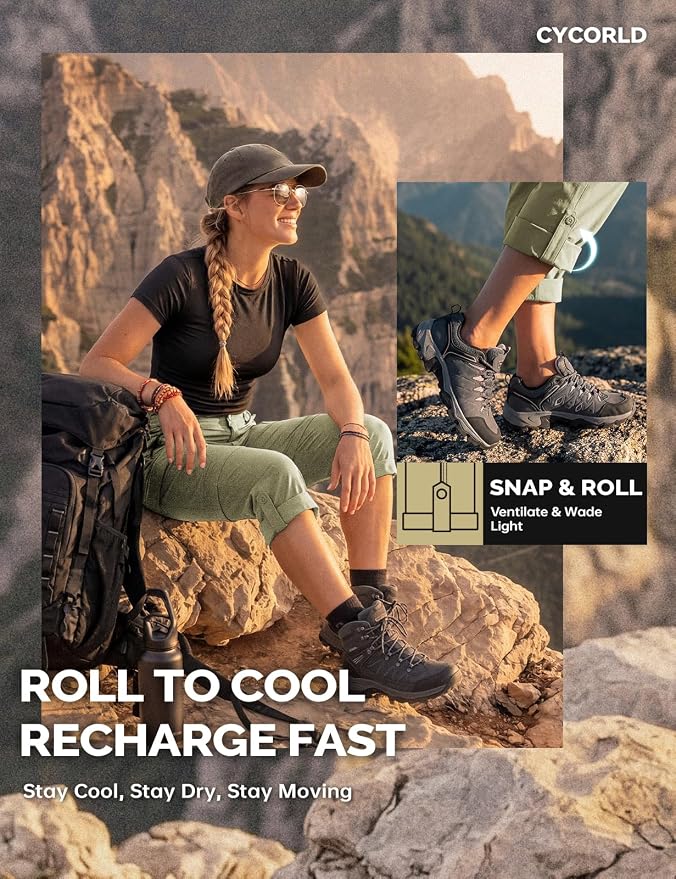 Cycorld Women's-Hiking-Pants-Convertible Quick-Dry-Stretch-Lightweight Zip-Off Outdoor Pants with 5 Deep Pockets