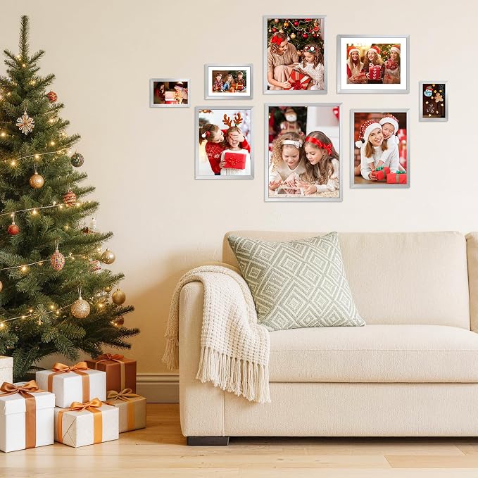 FIXSMITH 5x7 Picture Frame Set of 2, Silver Photo Frame with HD Plexiglass, Display Pictures 4x6 with Mat or 5x7 Without Mat Multi Picture Frames Collage for Tabletop or Wall Display