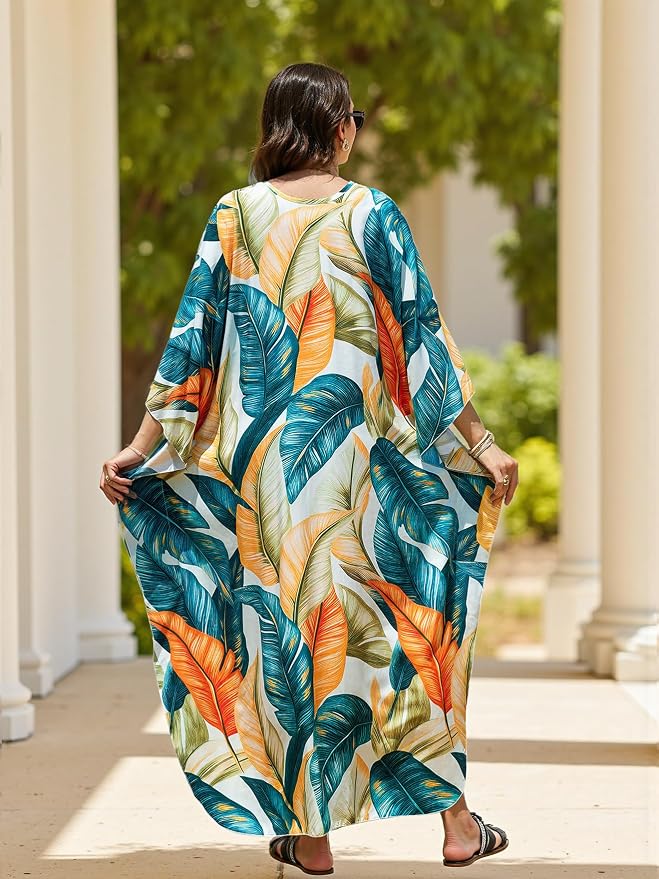 Mumu Dresses for Women Plus Size, Bohemian Kaftan Beach Cover Up Long Maxi Nightgown Soft Loungewear