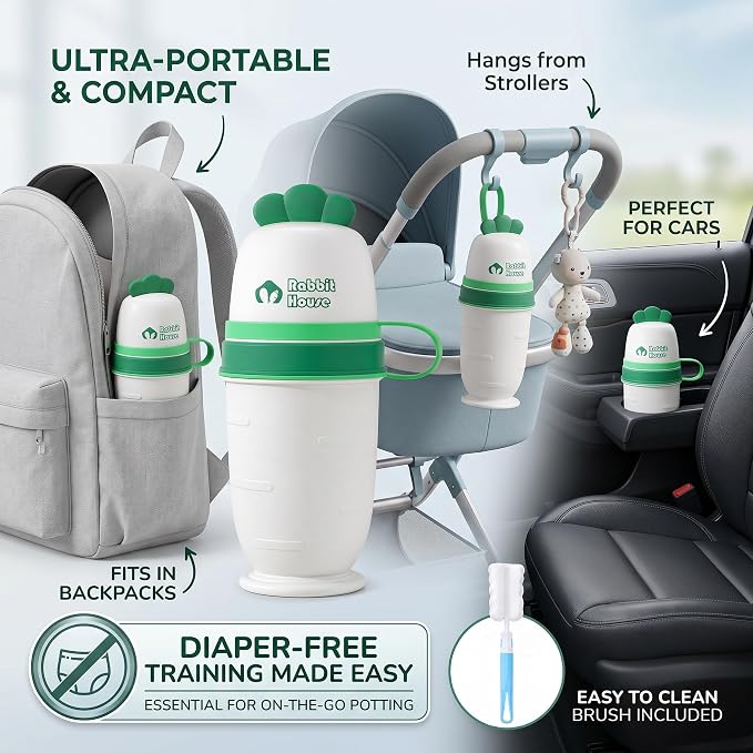 Toddler Urinals for Potty Training, Cute Portable Urinal for Toddlers Boys and Girls, with Clean Brush, Emergency Toilet Pee Bottle Pee Cup for Toddler Car Travel, Camping, Outside, (Pearl White)