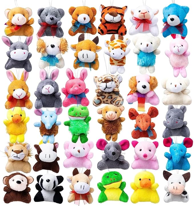 JOYIN 72 Pack Mini Animal Plush Toy Assortment (72 Units 3" Each),Bulk Stuffed Animals Party Favors for Kids, Small Animals Plush Keychain Decoration, Carnival Prizes, Halloween Party Favors