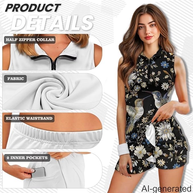 Golf Dress Tennis Dresses for Women with Built in Shorts and Pockets Sleeveless Athletic Dress Workout Dress