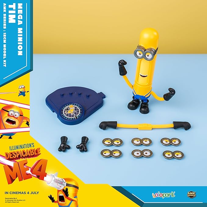 YOLOPARK Minions Despicable Me 4 Toys, 5.1 Inch Mega Tim Action Figures, Magnetic Head and 360°Rotatable Body with Stretchable Arms Minion Model Kits，Gifts for Kids Ages 8 Years & Older