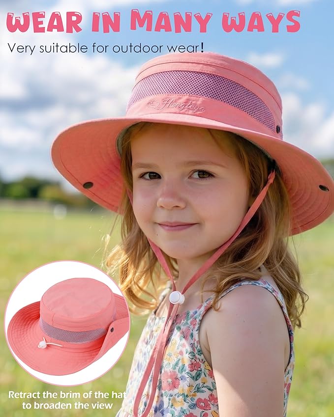 HONGTEYA Kids Sun Hat UPF 50+ Toddler Summer Bucket Hat Outdoor Fishing Safari for Boys Girls Age 2-13 Years