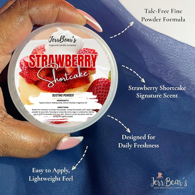 Strawberry Shortcake Dusting Powder for Women 4oz Jar | Talc Free Body Formula, Soft Scented Skin Care, Gentle Powder for Daily Freshness, Includes Puff Application