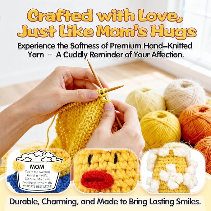 You're The Sweetest Kernel Mom Gift - Handmade Crochet Corn Plushie for Mother's Day Birthday, Unique Sentimental Present from Daughter Son, Cute Desk Decor for Mom
