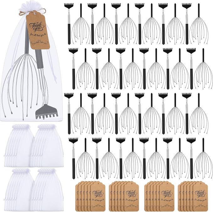 Hoolerry 24 Sets Massage Gifts Head Massager Back Scratcher Fingers Head Scratcher Manual Scalp Massager Valentine's Day for Body Home Office Spa Stress Relief Relaxation Women Men(Black)