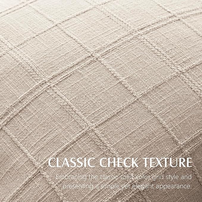 Foindtower Set of 2 Decorative Linen Check Throw Pillow Covers Neutral Farmhouse Vintage Cushion Covers Modern Boho Home Decor for Sofa Chair Couch Bedroom Living Room,26×26 Inch,Natural Linen