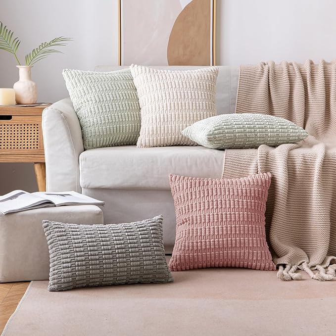 MIULEE Euro Sham Corduroy Decorative Throw Pillow Covers 24x24 Blush Pink | Pack of 2 Soft Boho Striped Pillow Covers Modern Farmhouse Home Decor For Sofa Living Room Couch Bed
