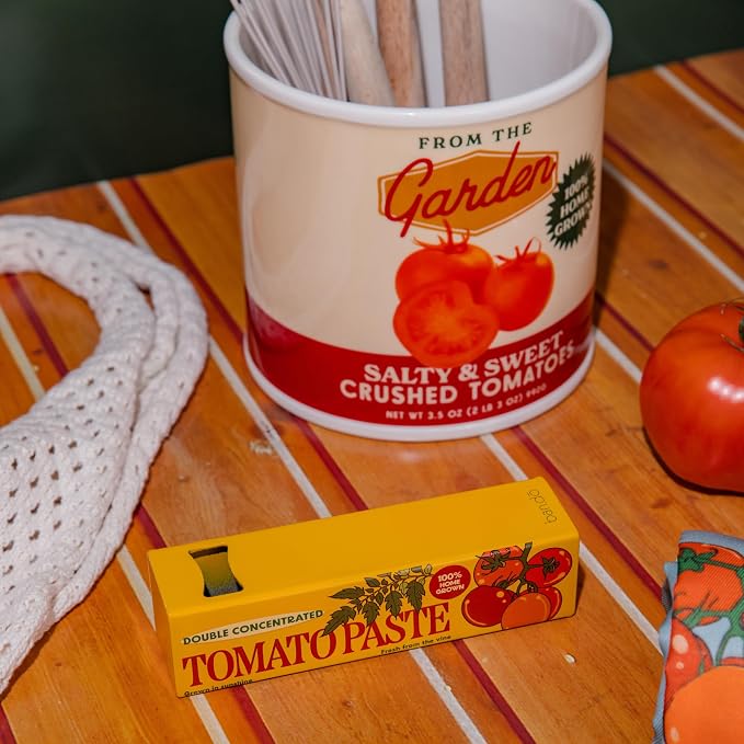 ban.do Vintage Inspired Ceramic Tomato Can Vase | Decorative Ceramic 5.7" x 6" Planter, Large Flower Vase and Utensil Holder, Unique Tomato Can Decor for Home and Kitchen