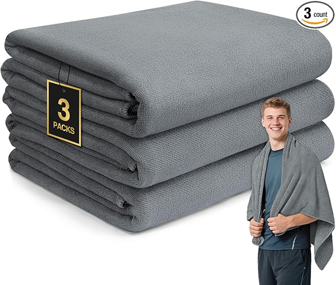 Microfiber Gym Towels for Showering Working Out Quick Dry Negative ions Large Middle Small Sizes Lightweight Gym Towel for Men Women Tennis Sports Towels for Body Hot Yoga Fitness Essentials