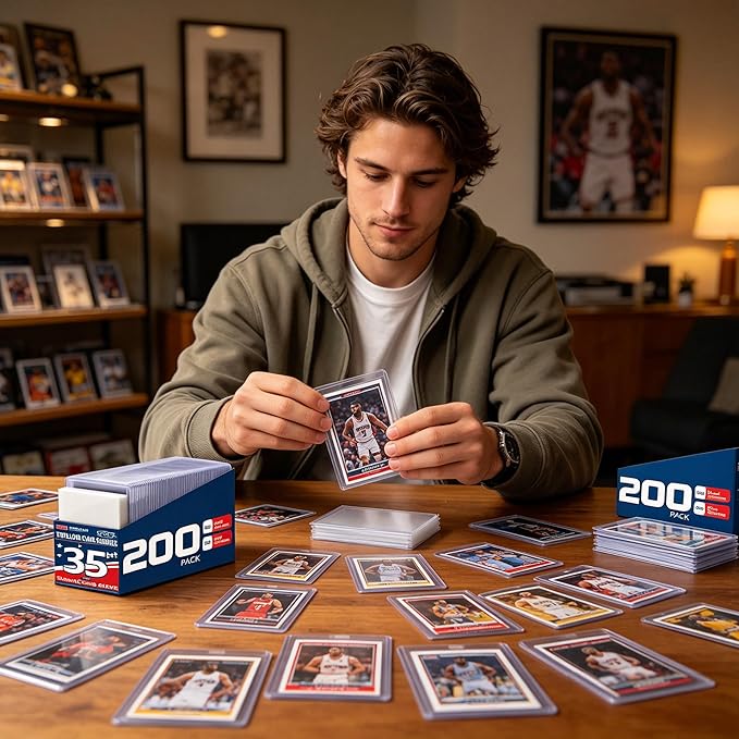 200 Card Sleeves - 3"x4" Hard Plastic Top Loaders for Cards - Trading Card Sleeve & Baseball Card Holder - Premium Topload Ablum Photocard Holder for Sports, Game & Kpop Cards (100Soft+100Hard)