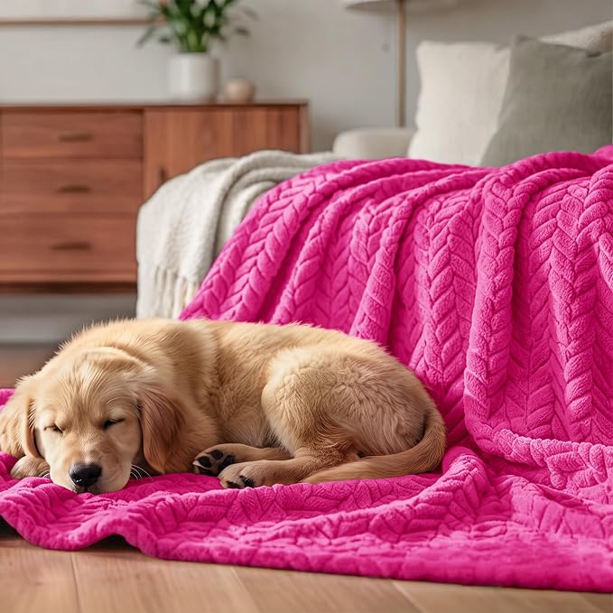 Exclusivo Mezcla Soft Fleece Bed Blanket King Size, 90”x104”, Hot Pink | Cozy Fluffy Lightweight Blankets for Summer, Decorative Plush Flannel Throws for Living room, Bedroom with Leaves Pattern