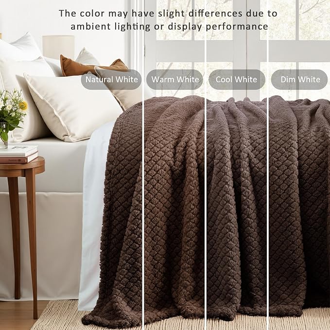 Exclusivo Mezcla Soft Fleece Throw Blanket for Couch, Coffee | Jacquard Lightweight Cozy Throws for Bed, Sofa, Breathable Decorative Fuzzy Textured All Season Use, 50x60 Inches