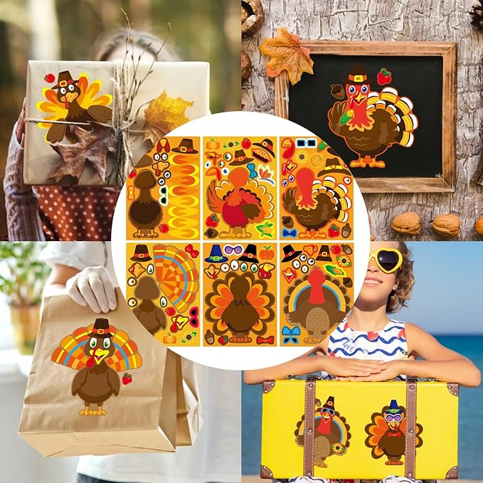 Make a Turkey Stickers 24PCS Thanksgiving Stickers for Kids Turkey Face Sticker Make Your Own Turkey Sticker Thanksgiving Party Favors DIY Crafts Stickers Classroom Teacher Reward