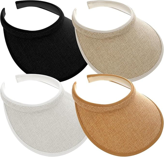 4Pcs Slip On Sun Visor Hats for Women UV Protection, Clip On Wide Brim Golf Visors for Summer Sports Travel Outdoor Activity