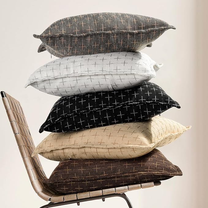 Pillow Covers 18x18 Set of 2 Soft Polyester Textured Pillow Covers with Stylish Flange Edge Cozy Farmhouse Throw Pillows for Couch Bed Sofa Living Room