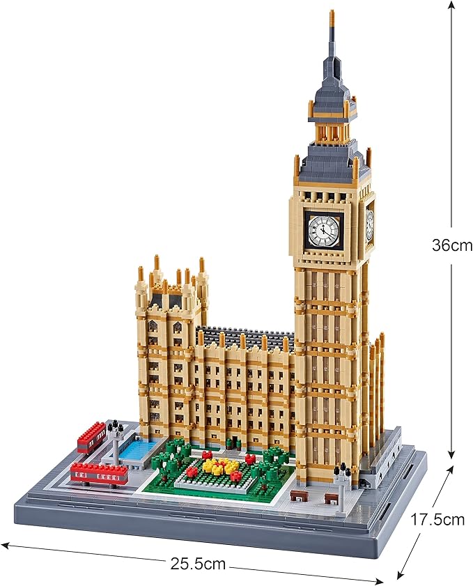 Real Architecture London Elizabeth Tower Big Ben Micro Building Blocks Set for Adults 6473 PCS - World Famous Architectural Model Gifts for Teens Kids Age of 14+