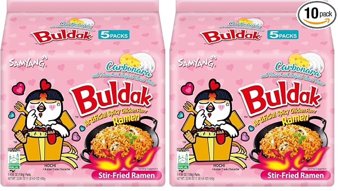 Samyang Buldak Spicy Ramen, Hot Chicken Ramen, Korean Stir-Fried Instant Noodle, Carbonara, 1 Bag (Pack of 10)