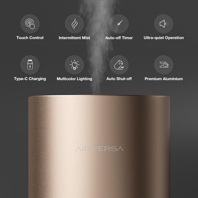 Airversa Waterless Essential Oil Diffuser Starter Kit with 2x30mL Hotel Scent Fragrance Oil for Home Room Desk Car, Battery Operated Scent Air Freshener Diffuser, 100mL Capacity, RD1 Kit Titanium