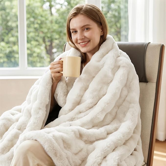 ORINOVA Light Beige Twin Fuzzy Faux Fur Throw Blanket for Couch Bedroom Living Room Furry Soft Fluffy Bed 60x80 Thick Warm Blanket for Winter Home Gifts 860 GSM