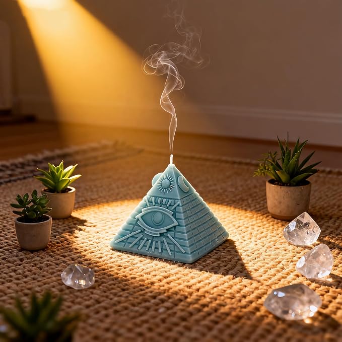 Pyramid Shape Healing Scented Candle,Eye of Providence Purify Spiritual Soy Wax Essential Oil Chakra Aroma Candle for Wedding Anniversaries Birthday Holiday Gift,Prefect for Meditation Relief-Blue