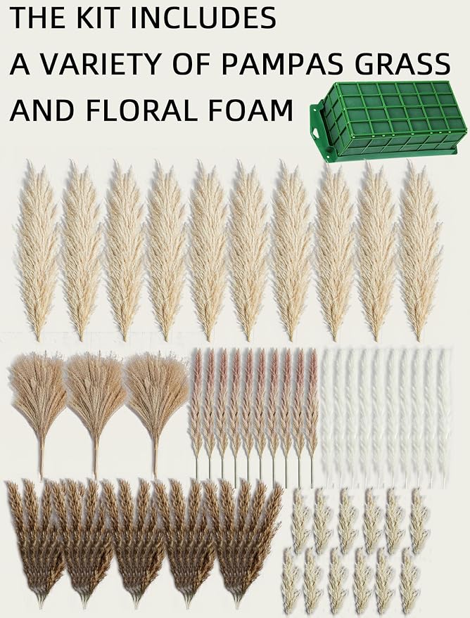 Large Boho Decor Pampas Grass Wall Decor - Need to Assembled | 35~50inch,All-in-One Kit ,Easy Install,Natural Dried Flower, Perfect decor for Living Room、Wedding Arch、Entryway、Party decor