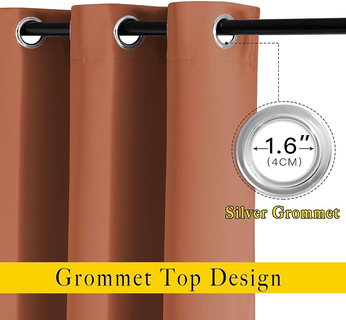 NICETOWN Blackout Room Divider Curtains 118 inches Long, Grommet Thermal Window Treatments Sound Reducing Drapes for Sliding Glass Door, Burnt Orange, W66 x L118, 2 Pieces