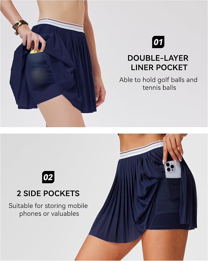 Mudere 2 Piece Golf Outfits for Women Tennis Skirt Set Built-in Shorts | Deep V-Neck Lapel, Silky Breathable High Stretch Fabric, Side Pockets, Activewear, Athletic Wear