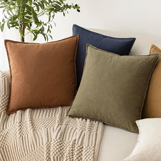 Foindtower Pack of 2, Decorative Linen Soild Throw Pillow Covers Soft Accent Cushion Case Boho Farmhouse Pillowcase for Chair Couch Sofa Bedroom Living Room Home Decor 20 x 20 Inch Orange Brown