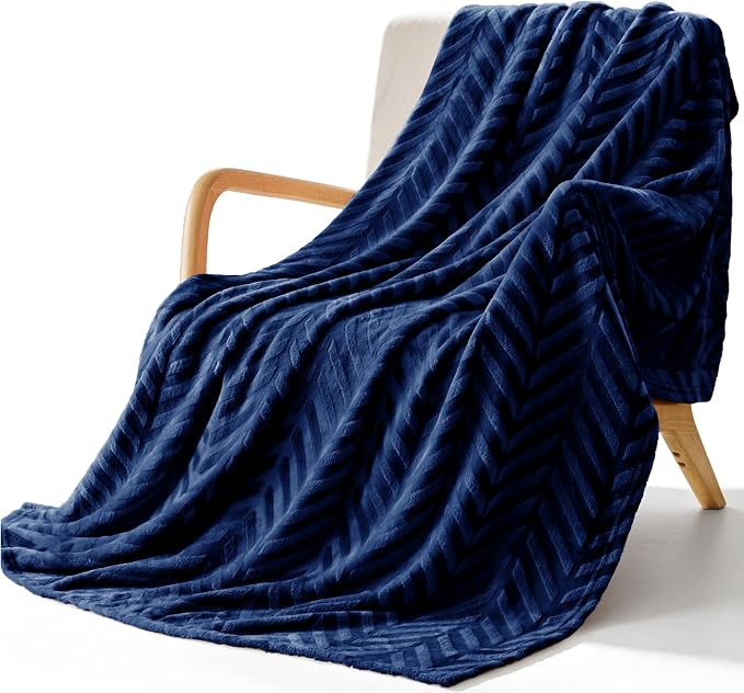 Whale Flotilla Flannel Fleece Fall Throw Blanket for Couch, Navy Blue | Lightweight Breathable Soft Sofa Throws, Plush Fluffy Chevron Design Decorative Blankets for Home Life, 50x60 Inch
