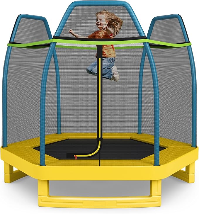 Giantex 7 Ft Trampoline for Kids, Heavy Duty Steel Frame Small Mini Toddler Trampoline, Great Gifts for Boys Girls, Outdoor Indoor Kids Trampoline with Net, for Age 3-8