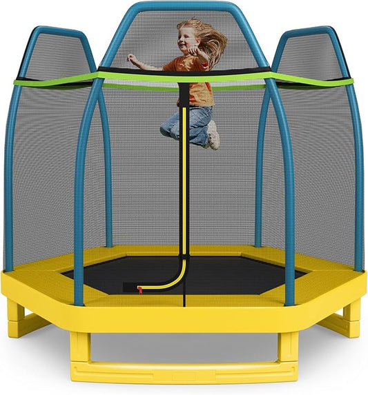 Giantex 7 Ft Trampoline for Kids, Heavy Duty Steel Frame Small Mini Toddler Trampoline, Great Gifts for Boys Girls, Outdoor Indoor Kids Trampoline with Net, for Age 3-8