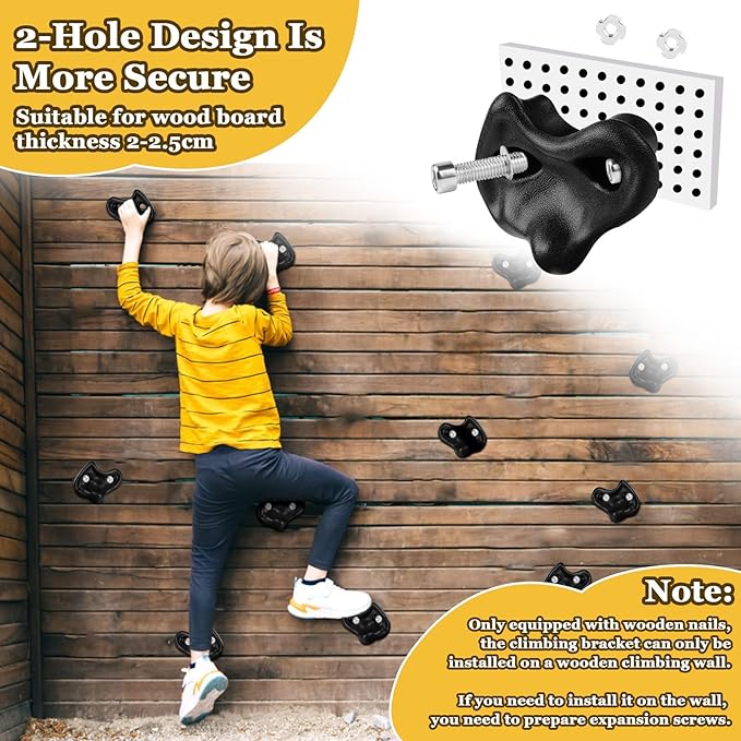 5PCS Black Rock Climbing Holds, Rock Climbing Wall for Kids, Extra Large Size Climbing Rock Wall Grips with Mounting Hardware and Wrench for Indoor Outdoor Playground, Installed on Wooden Board