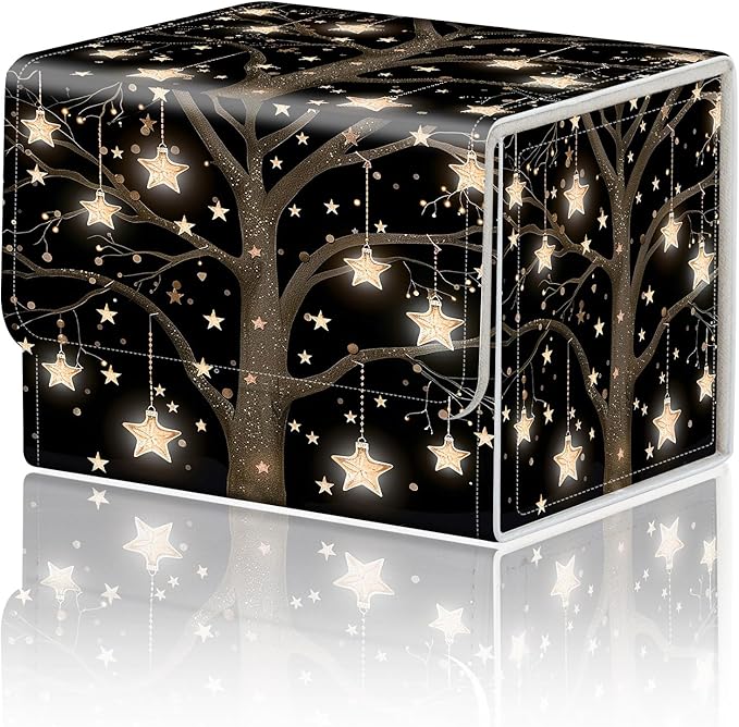 DEGDFSGR for TCG MTG Card Game Storage Box Organizer Trading Card Case Commander Deck Box Magnetic Closure Creative Pattern Up to 200 Cards, Golden Stars In The Branches