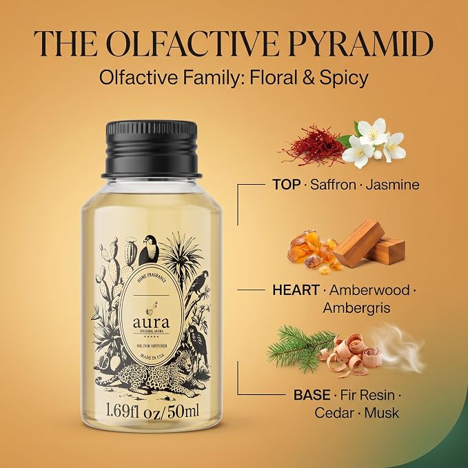 Aura Corsica | Jasmine & Amber Fragrance Oil for Diffusers | Inspired by M.F.K Baccarat Rouge | Luxury Hotel Scent | Floral Amber Aromatherapy | Home & Office | 1.7 fl oz (50ml) | Long Lasting