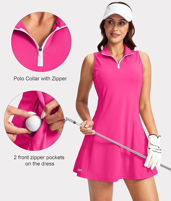Viodia Women's Tennis Golf Dress with Shorts | Active, Exercise, Workout, Sports, Athletic, Dresses for Women, with Zipper Pockets