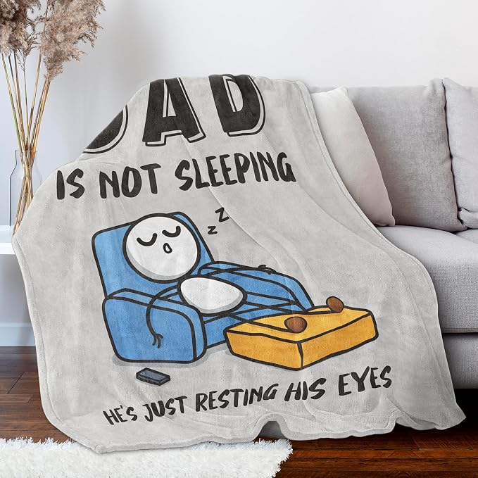 Funny Birthday Gift for Dad Husband, Dad is Not Sleeping Blanket | Dad Gifts from Daughter Son, Super Soft Throws Blanket for Couch and Napping, 60" x 50" (Gray)