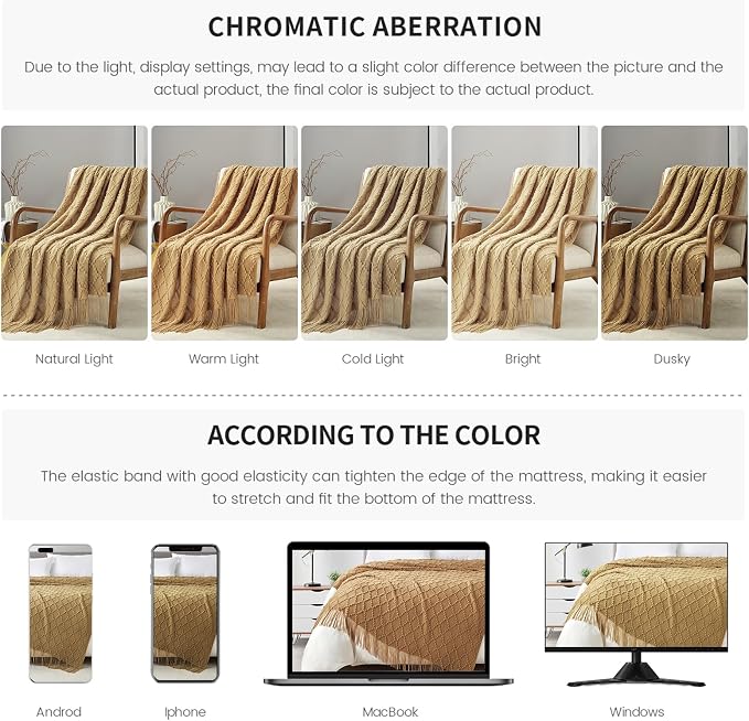 BOURINA Mustard Throw Blanket 50 x70 Inch Jacquard Throw Knitted Blanket | Jacquard Argyle Throw Textured Solid Soft Throws and Blankets for Sofa or Bed Knitted Decorative Blanket