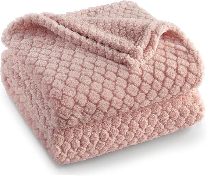 Exclusivo Mezcla Soft Fleece Twin Size Blanket for Bed, Pink | Jacquard Lightweight Cozy Bed Blanket, Breathable Decorative Fuzzy Textured All Season Use, 60x80 Inches