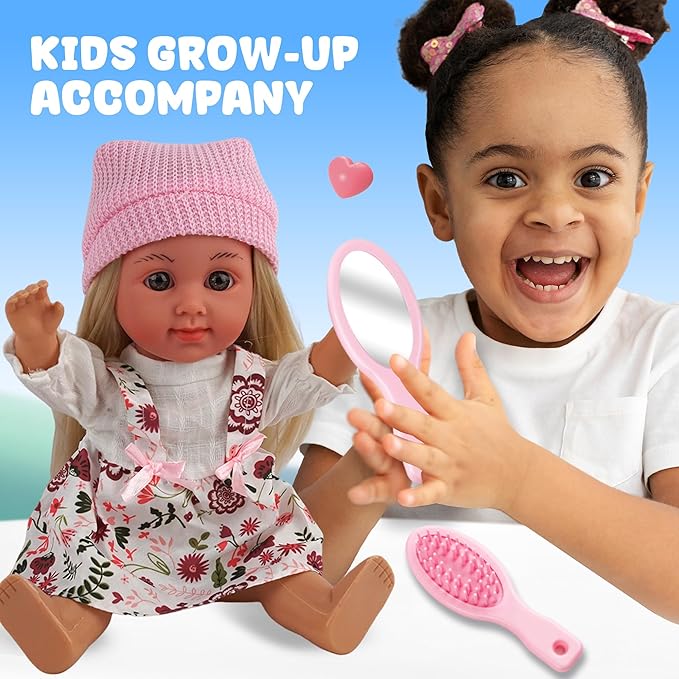 SMILESSKIDDO Baby Doll, 12 inch Black Interactive Talking Babies Dolls with Hair, Mirror, Comb Accessories, Safe PVC Body & Sing Sound – Perfect Pretend Play Doll Toy Gift for Toddlers Girls