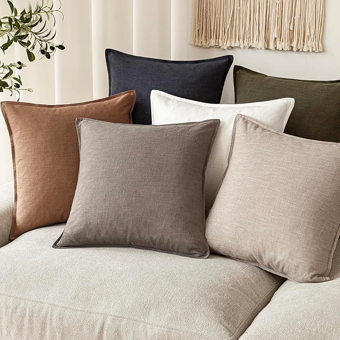 Foindtower Set of 2, Decorative Linen Solid Throw Pillow Covers Soft Accent Euro Cushion Case Farmhouse Neutral Pillowcase for Chair Couch Sofa Bedroom Living Room Home Decor 16 x 16 Inch Brown Tan