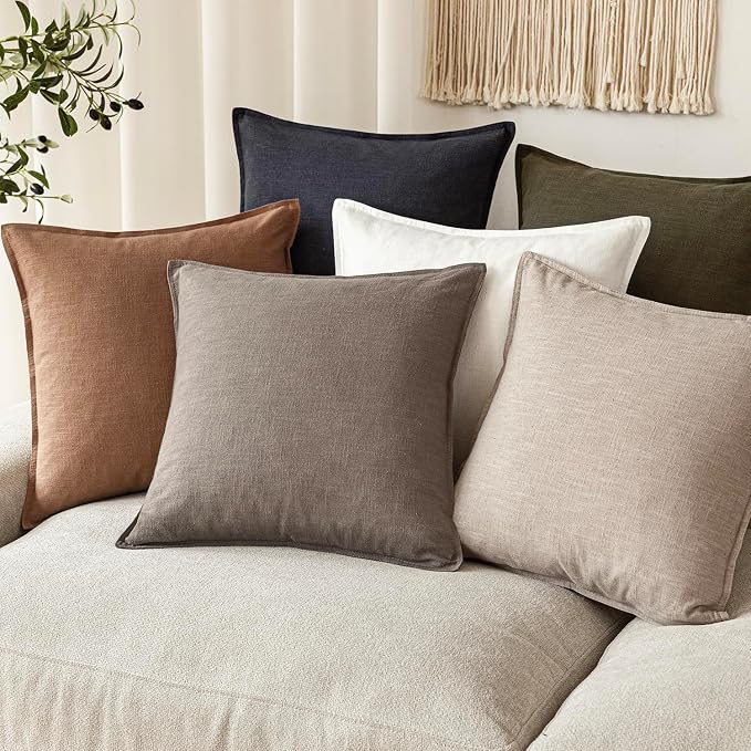Foindtower Set of 2, Decorative Linen Solid Throw Pillow Covers Soft Accent Euro Cushion Case Farmhouse Neutral Pillowcase for Chair Couch Sofa Bedroom Living Room Home Decor 20 x 20 Inch Brown Tan