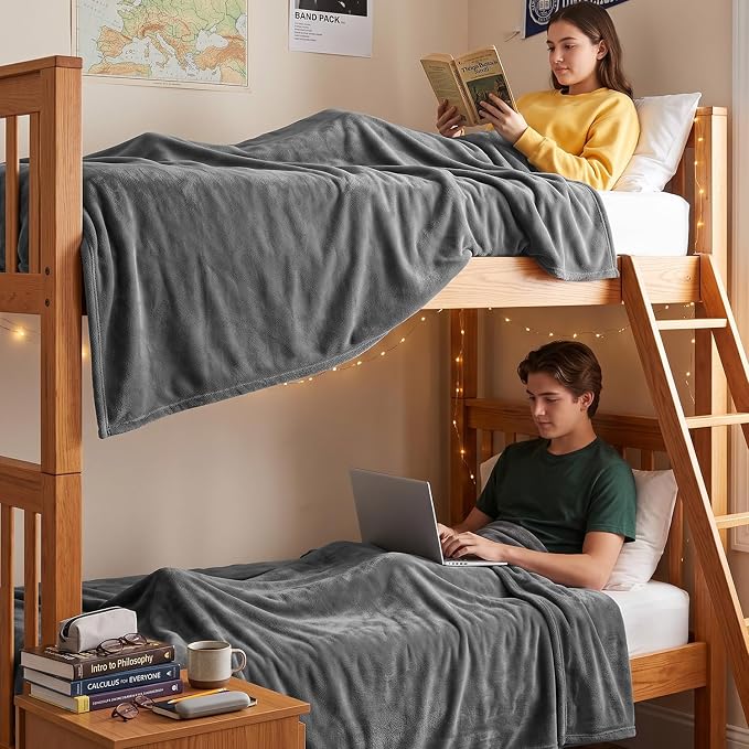 Utopia Bedding Ultra Soft Fleece Bed Blanket Twin XL Size Grey (90x76 Inch) | College Dorm Room Essentials for Girls and Guys, Microfiber Plush Warm Lightweight Breathable Cozy Blanket Anti-Static
