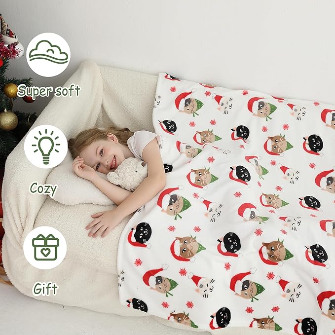 Softan Kids Throw Blanket for Girls & Boys, Warm Soft Toddler Flannel Blankets for Sofa Couch Bed， Cozy Fuzzy Plush Flannel Kids Throw Blanket for Daycare & School - Cat 50x60 inches