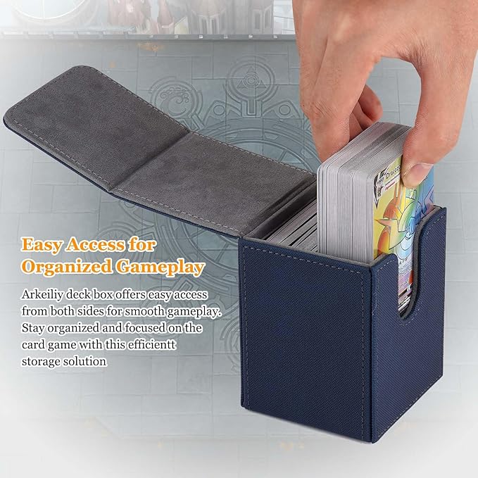 Arkeiliy Card Deck Box, 110+ Storage MTG Deck Box with 50 Pcs Card Sleeve, Collectible Trading Card Cases for Magic Commander and More (Blue)