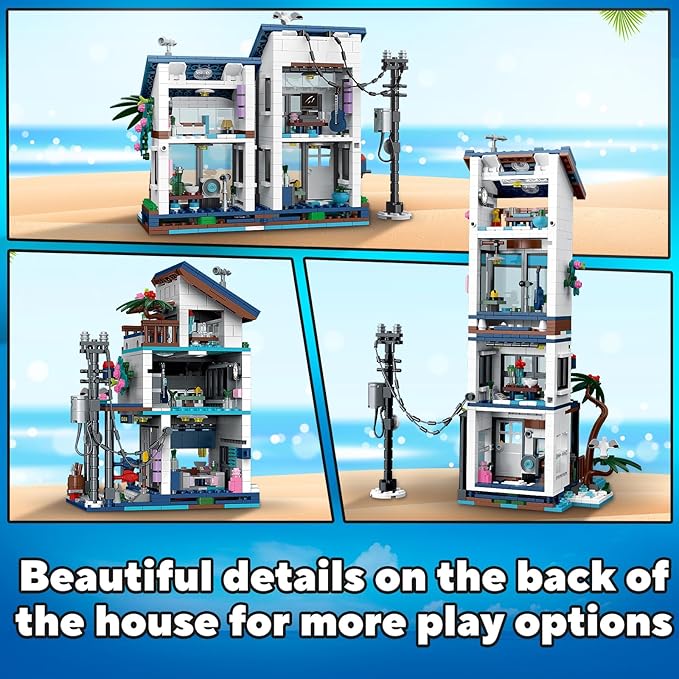 3 in 1 City House Building Sets,Creative Modern House with Light,Seaside Beach Villa Japanese Style Cottage Friends Vacation Hut Building Blocks Toys for Kids Ages 6+